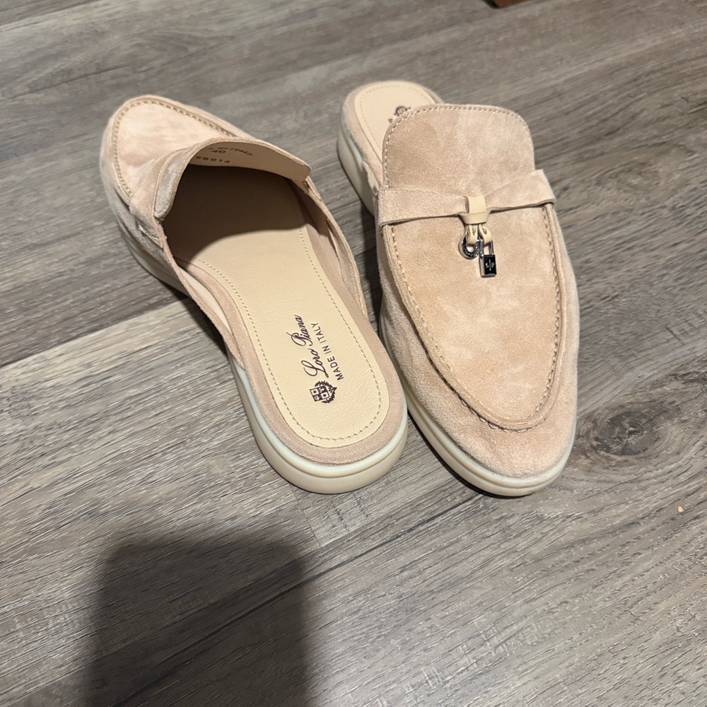 Loro Piana Sand Suede Slip-On Loafer Mules with Metal Bit - Picture 3 of 4
